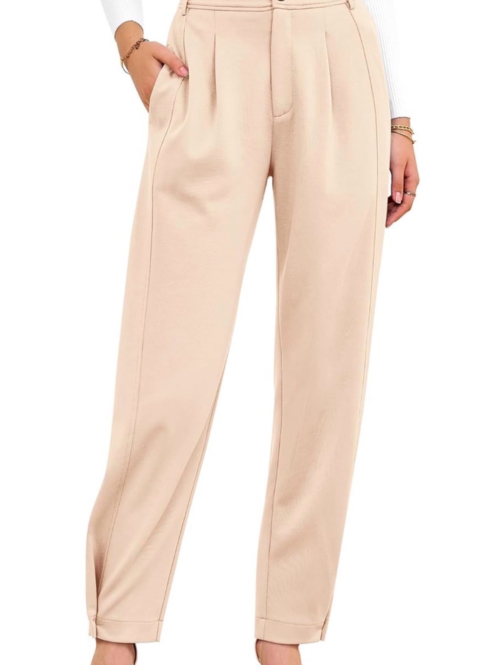 High-Rise Pleated Tapered Pants - Cream Size Small